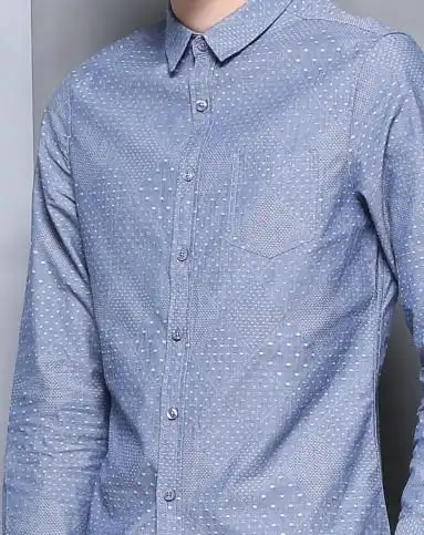 浅灰蓝小提花牛仔衬衫