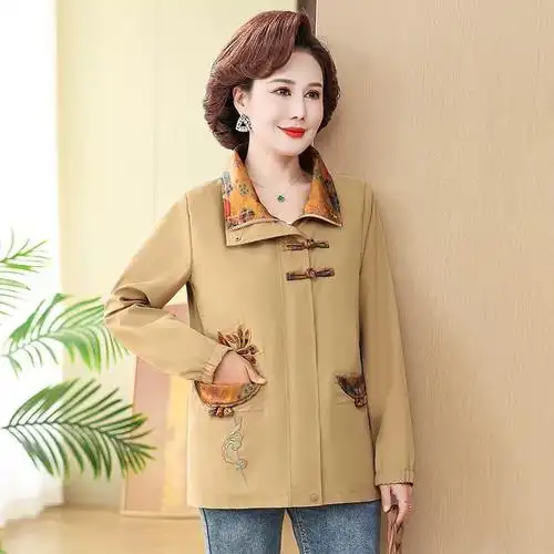 时尚国风外套女2024春秋新款减龄夹克上衣中老年女装洋气妈妈装