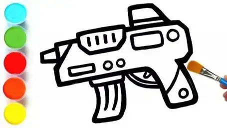 儿童机关枪简笔画教程,儿童军事主题素材,武器儿童画的画法