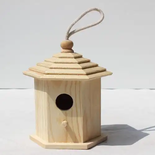 创意车内小挂件鸟窝 六角屋顶木制品min-木质工艺品