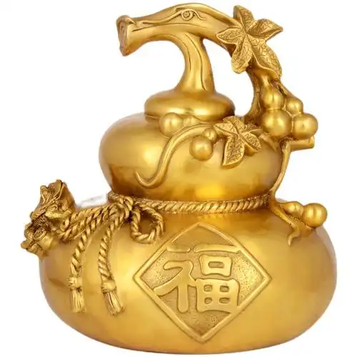 葫芦摆件泰山送福阁铜金双面福字大号摆件