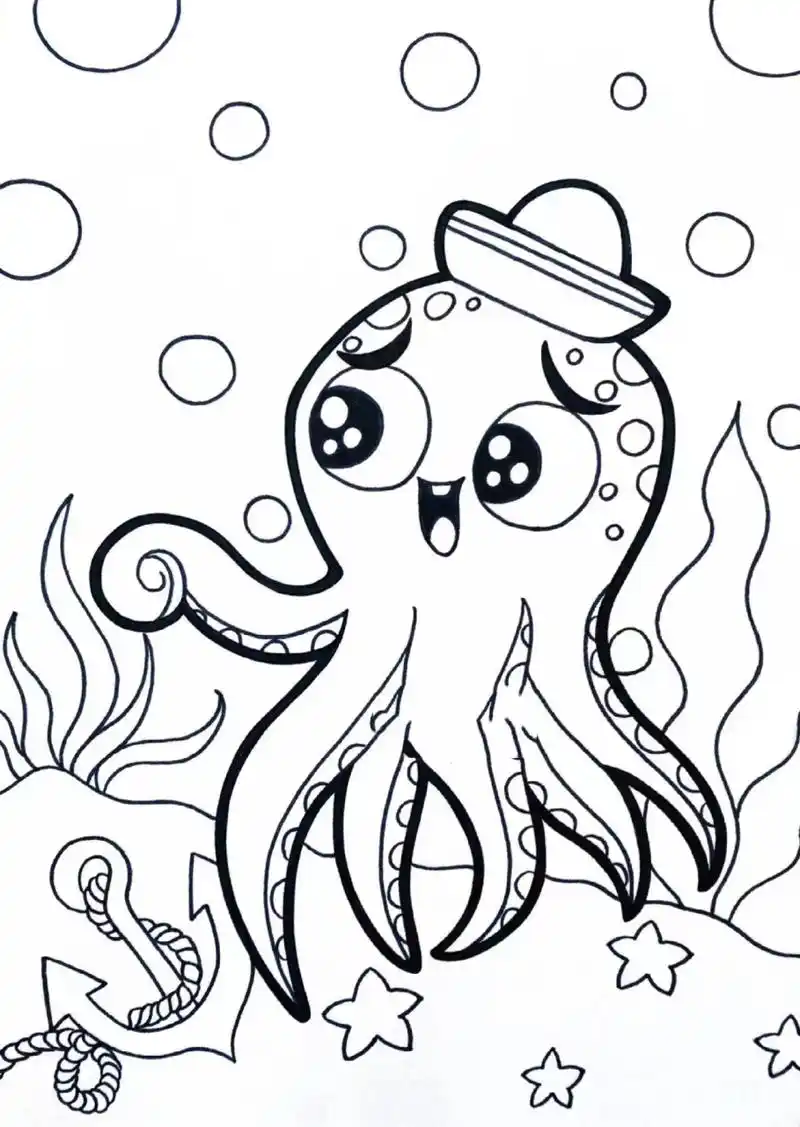 《八爪鱼》少儿美术 创意儿童画简笔画 附线稿