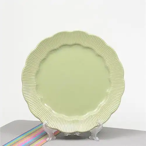 美诺生活 西式创意纯色圆形浮雕陶瓷餐盘10英寸水果糖果盘牛排盘