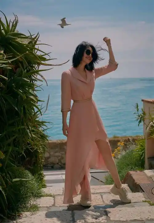 许晴年过半百活力依旧休闲衬衫秀美腿搭耳下短发时髦又吸睛