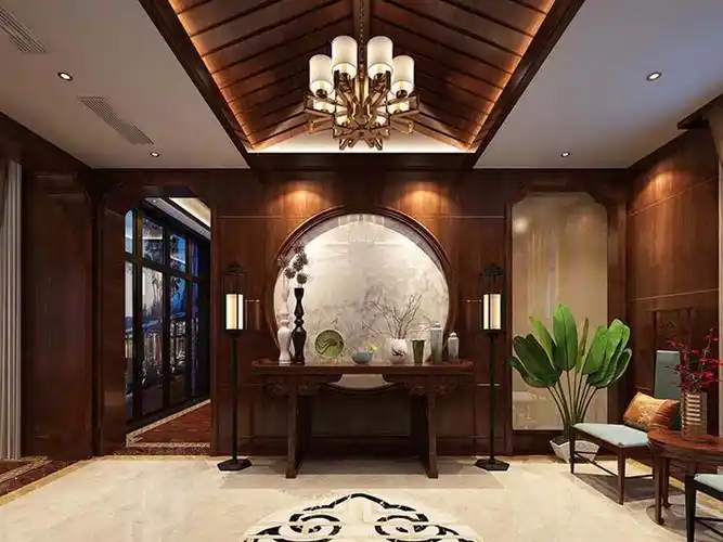 金山区1200平新中式风格独栋别墅玄关装修效果图