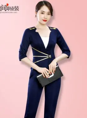 新款空姐装长裤气质按摩足疗技师工作服秋冬显瘦足浴店养生馆工装