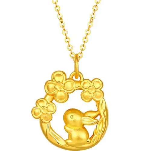 新金珠宝999足金吊坠祈愿兔生肖黄金首饰硬金挂坠浪漫百搭1042