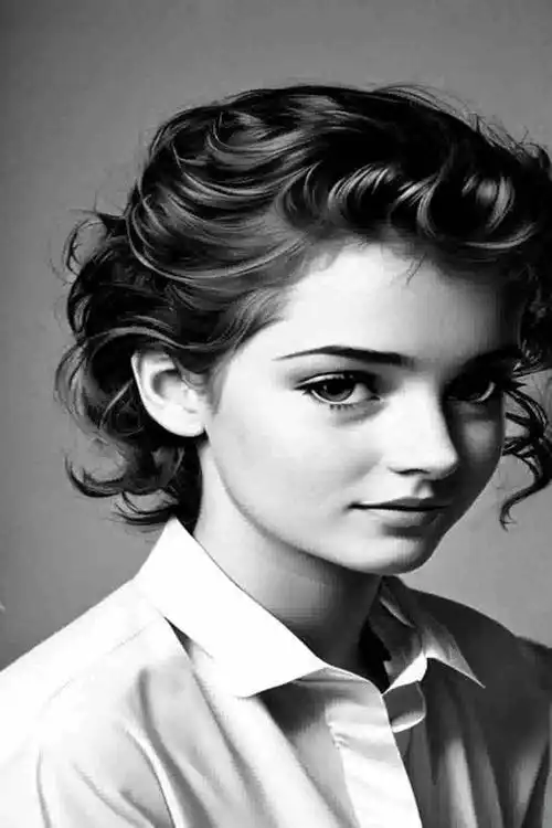 照片-黑白人性化摄影模特鲍勃发型卷发黑色