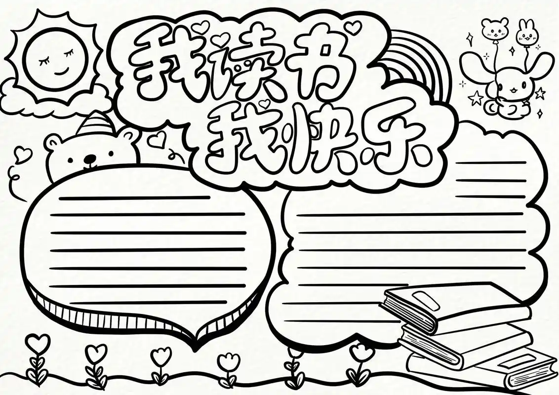 读书主题手抄报.我读书,我快乐#插画设计 #主题画 #图案设 - 抖音