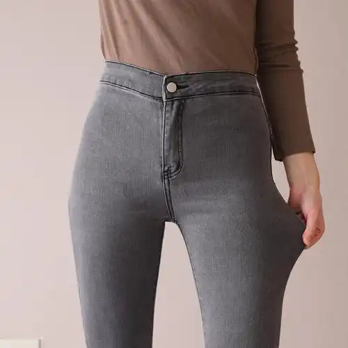 超弹提臀性感紧身蜜桃臀蓝色牛仔裤女高腰显瘦小脚包臀铅笔裤长裤