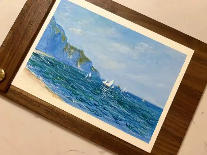 油画棒普维尔的悬崖和帆船