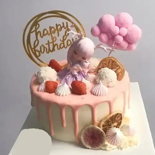 梦幻少女幽境之鹿唯美小鹿抱猫小女孩生日蛋糕装饰节日装扮用品