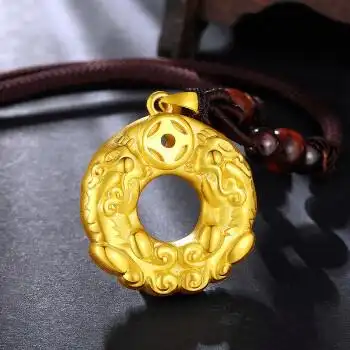 貔貅平安扣挂坠男士吊坠霸气路路通挂饰 b款:小号黄金圆貔貅金重约3