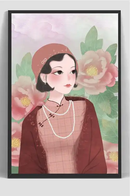 漂亮民国风旗袍手绘插画