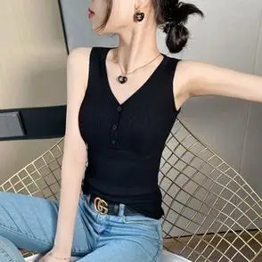 吊带背心女款内搭针织上衣美背无袖打底衫辣妹穿搭设计感小众v领