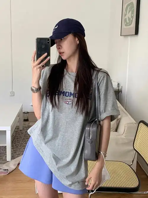 绿色纯棉短袖t恤女2022夏薄款oversize宽松体恤上衣 - 17网