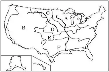 下图为美国农业分布图.读图,回答下列各题.