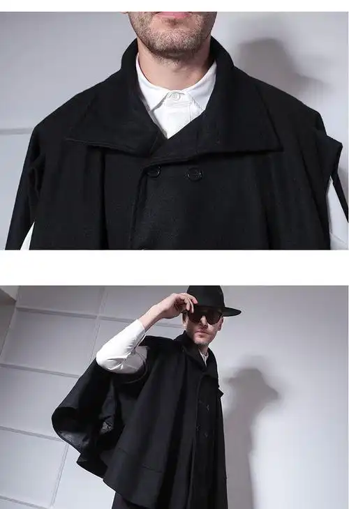 跨境外贸男士双排扣蝙蝠衫斗篷外套冬季一件代发批发现货欧美日韩