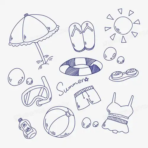 手绘线描夏天用品底纹元素
