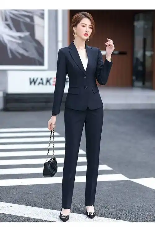 圣茵黛职业装女装套装春装修身长袖西装外套女教师办公室文员工作服