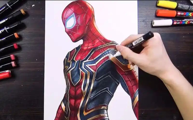 【马克笔彩铅】手绘钢铁蜘蛛战衣