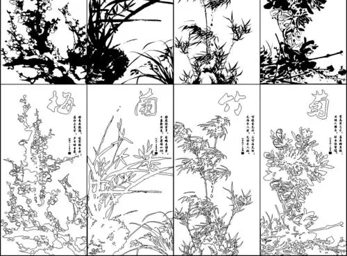 梅兰竹菊四君子02电视背景墙