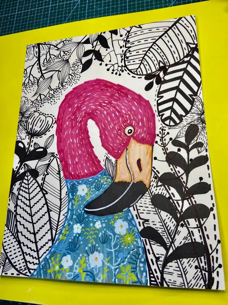 火烈鸟创意线描美术