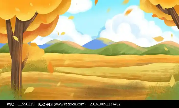 卡通手绘秋季秋天丰收远景设计背景