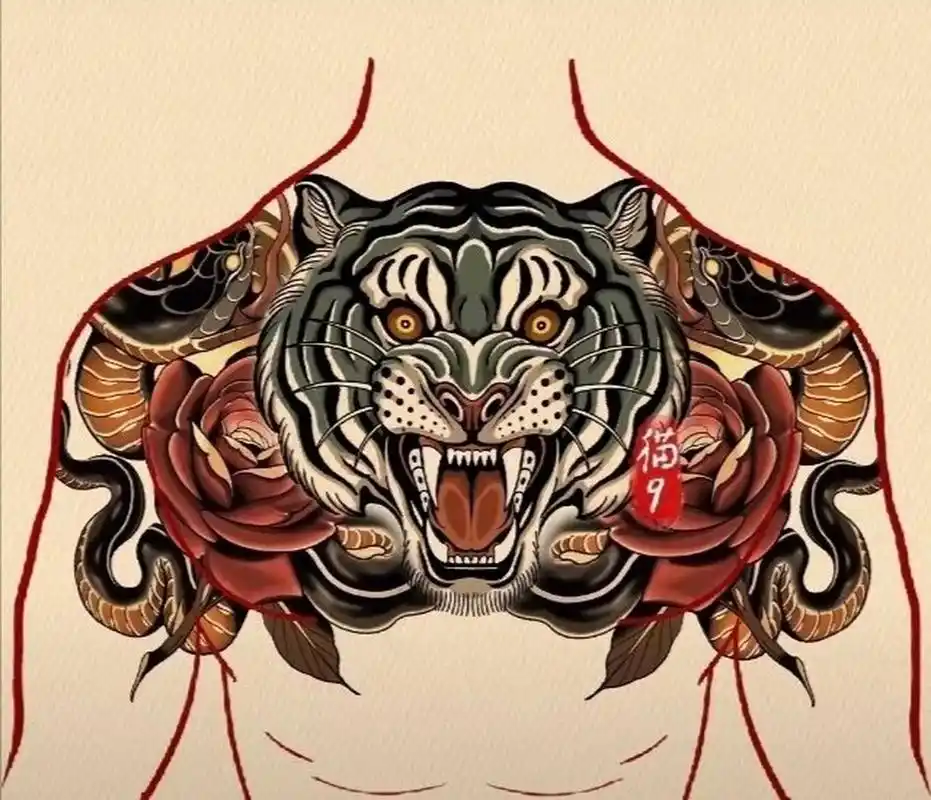 花胸纹身手稿.最新花胸刺青图案    好看的花胸纹身手稿图集