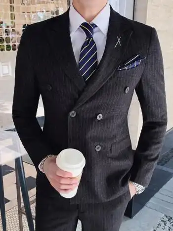 csgj20919-tz133黑色条纹【西装 马甲 s