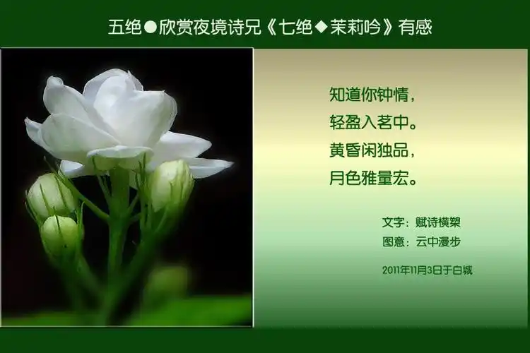 五绝欣赏夜境诗兄七绝茉莉吟有感