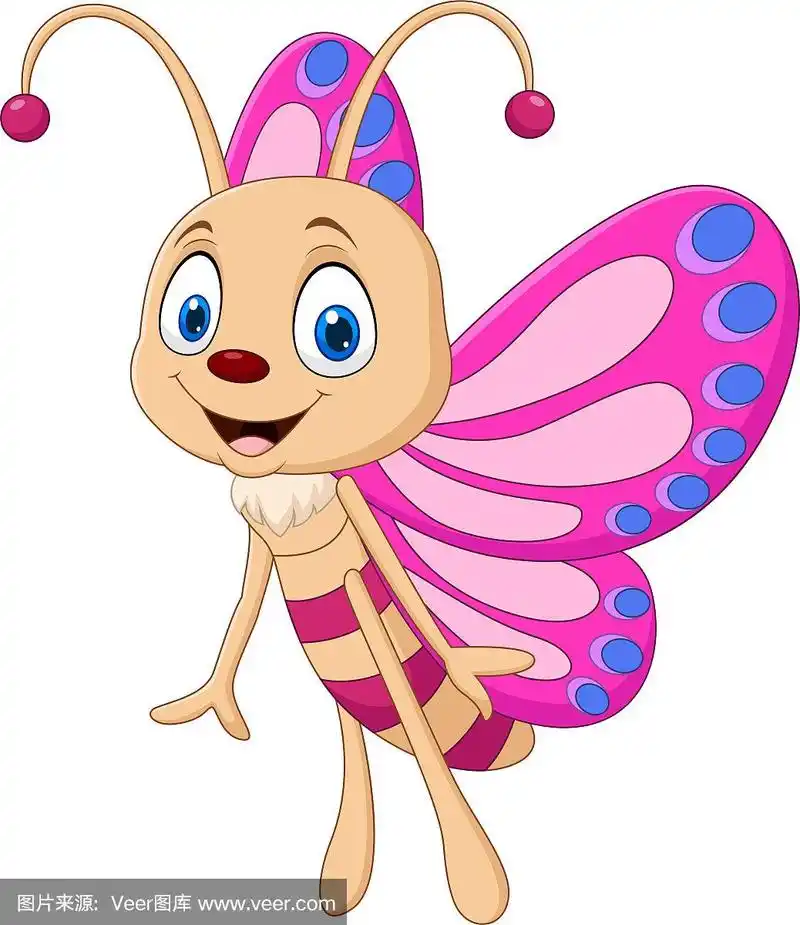 卡通有趣的蝴蝶孤立在白色的背景