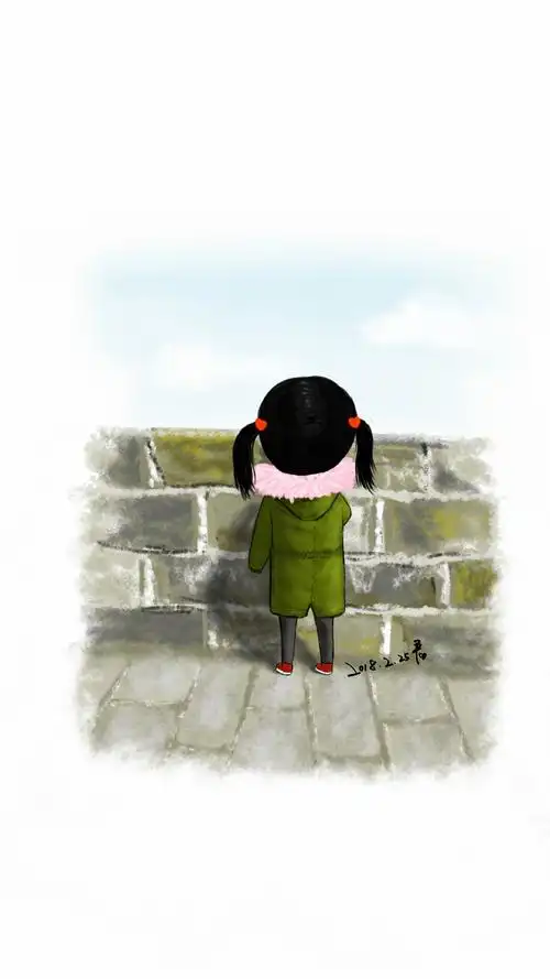 原创 手绘 背影 小女孩 冬日