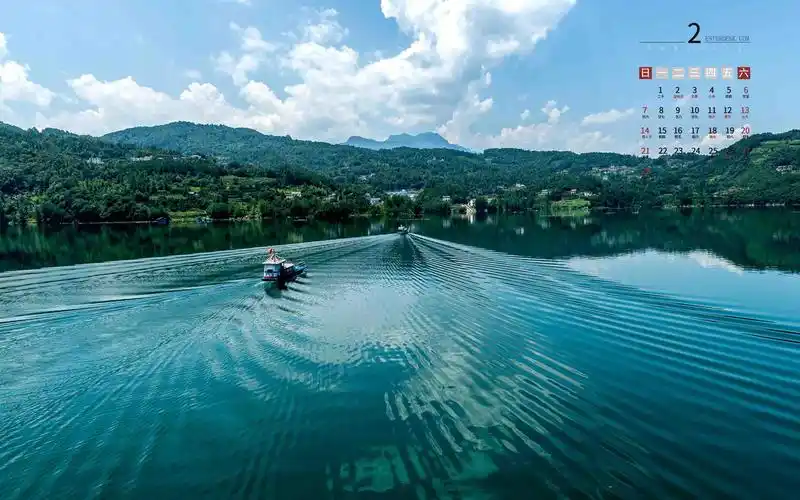 2021年2月唯美长阳清江画廊日历,月历壁纸-回车桌面