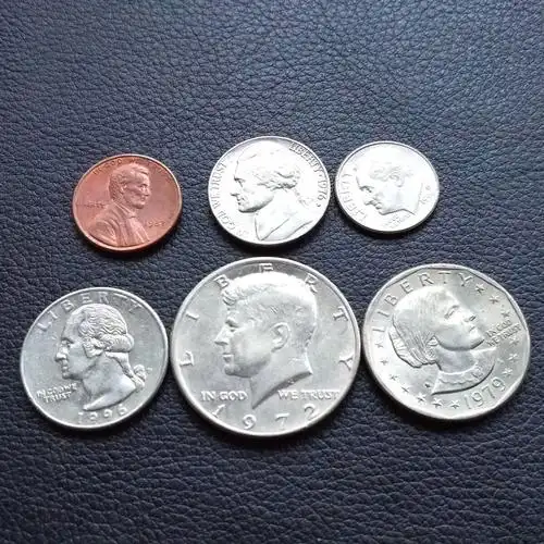 外国硬币钱币 老版美国1美金一美圆50美分外币6枚大全套 1分-1美元老