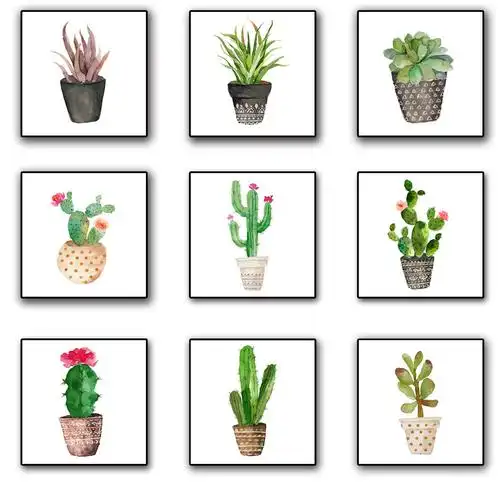北欧风绿色植物仙人掌挂画小清新田园餐厅卧室客厅儿童画装饰画芯