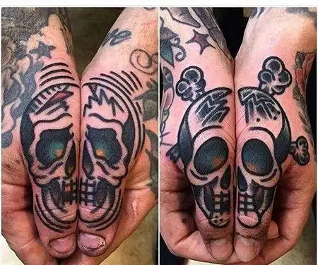 oldschool手指骷髅纹身图案
