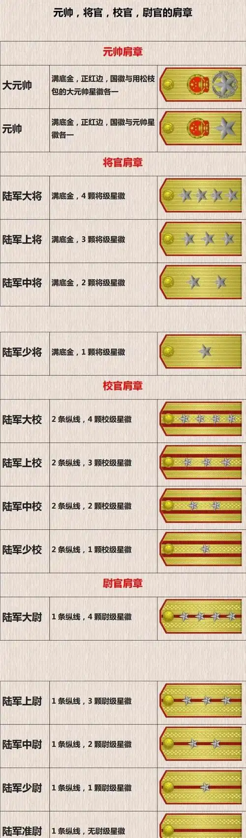 一图了解1955年授衔时我解放军各级军衔肩章式样!