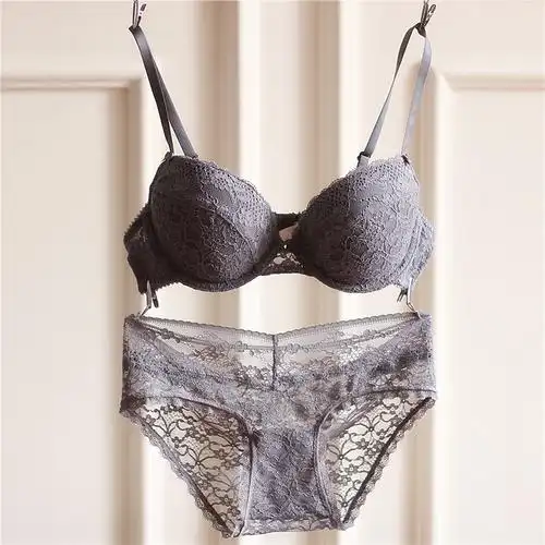 欧美女文胸罩薄款性感蕾丝刺绣上托简约舒适内衣套装小胸透气春夏