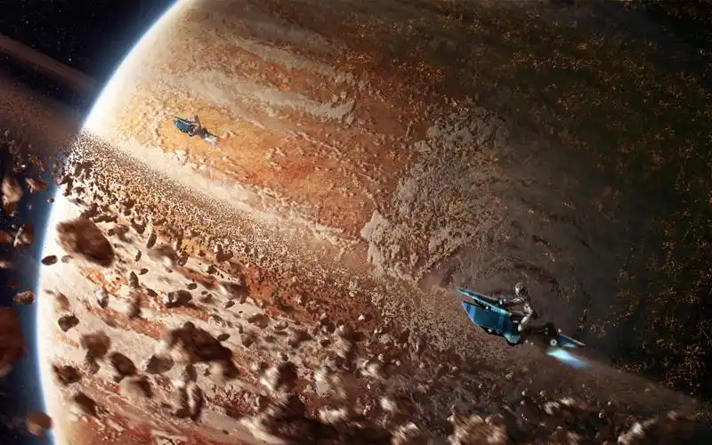 飞行在宇宙土星轨道上的飞行器桌面背景-精美-3g电脑壁纸图片