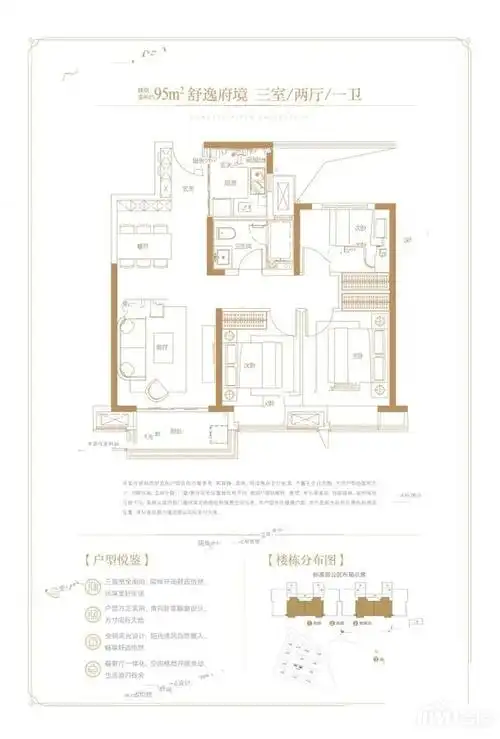 融创望江府6号楼建面约95平米户型