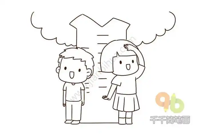 人物 儿童 童年场景之量身高简笔画量身高测量孩子的身高记录成长.