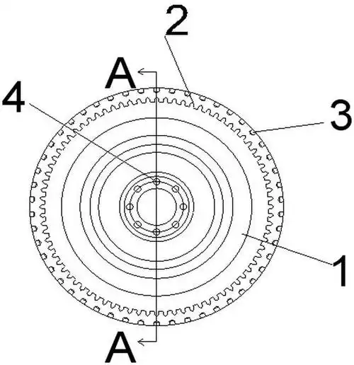 包括飞轮本体,所述飞轮本体前端外圆上设置有齿圈,所述飞轮本体外圆