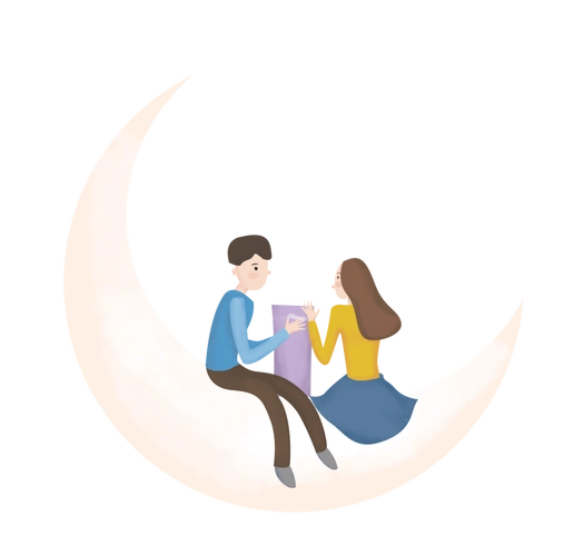 坐在月亮上的浪漫情侣图案元素