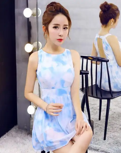 北极绒泳装专场天空心情 女云朵裙式连体平角泳衣 钢托聚拢bth10861