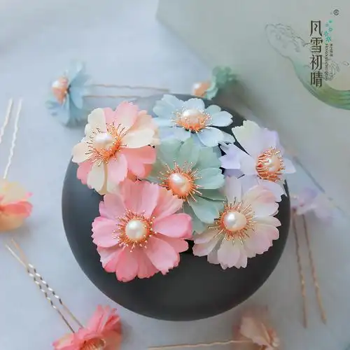 风雪初晴原创手工绢花小花钿汉服发簪u簪朵簪古风古代简约碧梦