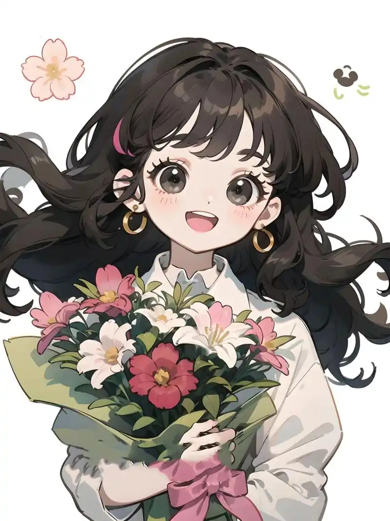 动漫素材 | 手捧鲜花的夏日少女动漫 #治愈系插画# #插画头像# #少女