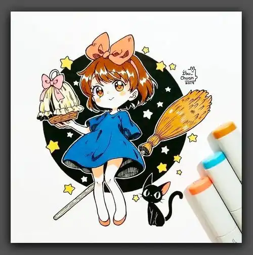 马克笔下的动漫美少女绘画作品欣赏