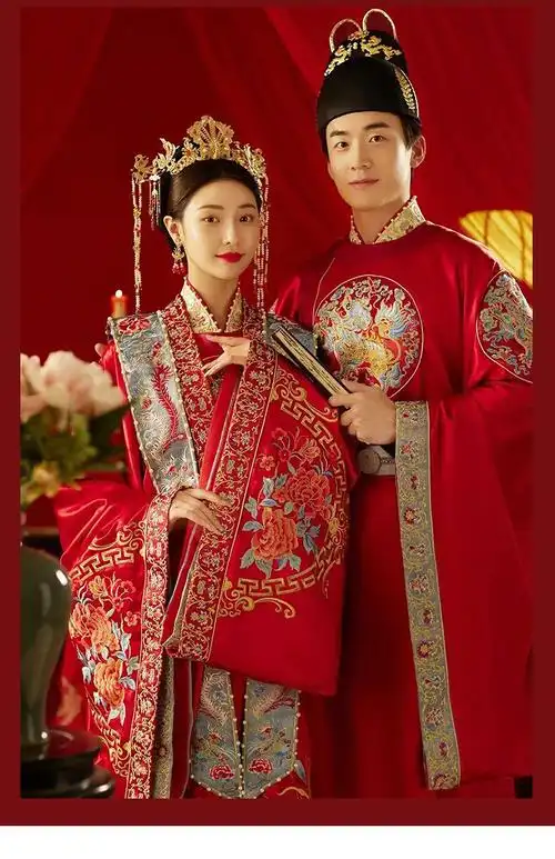 明制婚服中国风汉服古装嫁衣结婚礼服大气凤冠霞帔情侣秀禾服 n-085