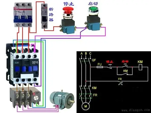 接触器自锁实物接线图